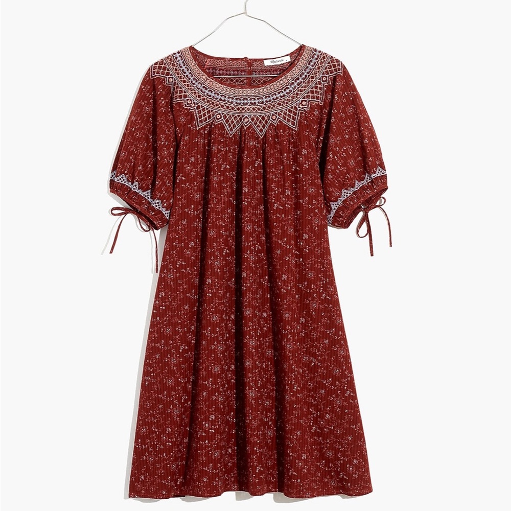 Madewell Embroidered Puff-Sleeve Babydoll Dress